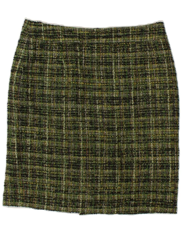 J. CREW Womens Pencil Skirt US 10 Large W34  Green Check Wool silk skirt lustrous