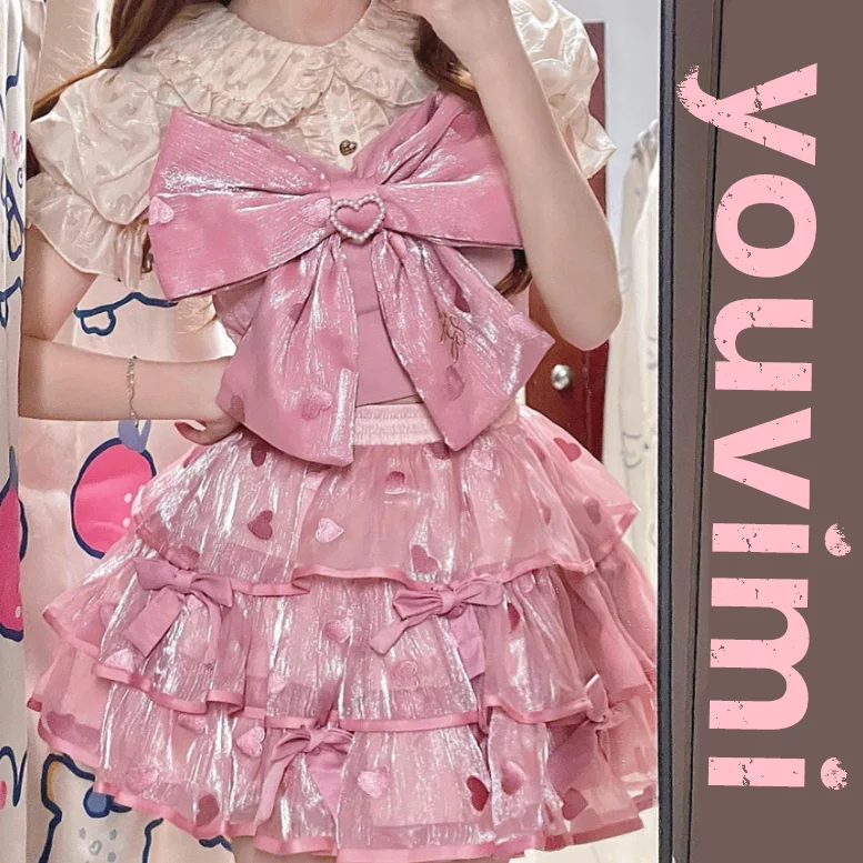 Lolita bow shirt + cake skirt yv31558 chiffon skirt lightweight