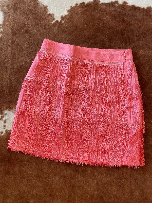 Pink Fringe Mini Skirt lace skirt feminine