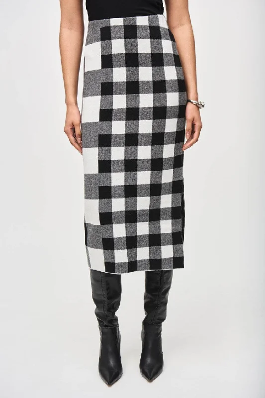 Plaid Jacquard Knit Skirt - Black and Vanilla denim skirt classic