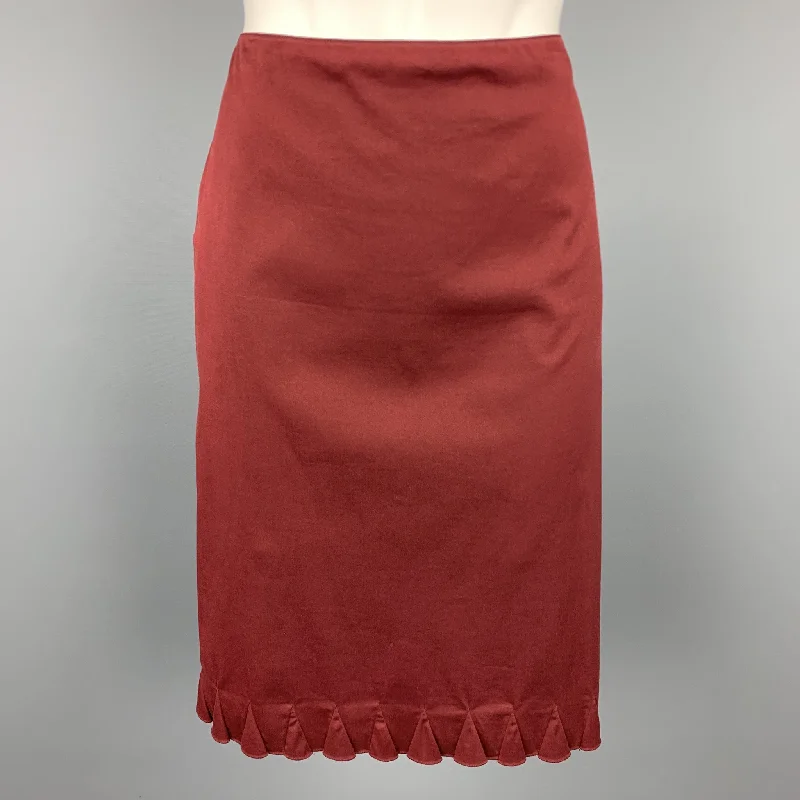 PRADA Size 8 Burgundy Cotton Blend A-Line Skirt velvet skirt glossy