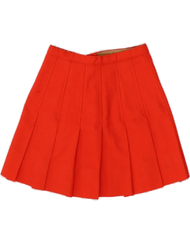 VINTAGE Womens Knife Pleated Skirt W24 XS Orange denim skirt classic