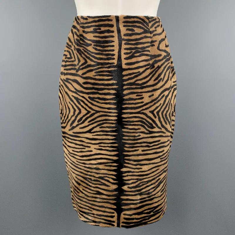 BILL BLASS Size 8 Tan Animal Print Pony Hair Leather Pencil Skirt wool skirt breathable