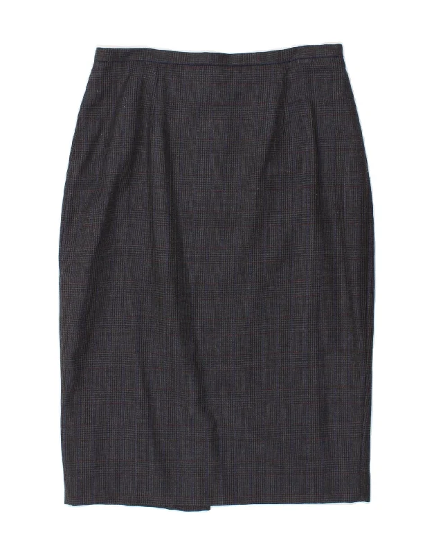 L.K. BENNETT Womens Pencil Skirt UK 14 Large W32 Navy Blue Check Wool linen skirt breathable