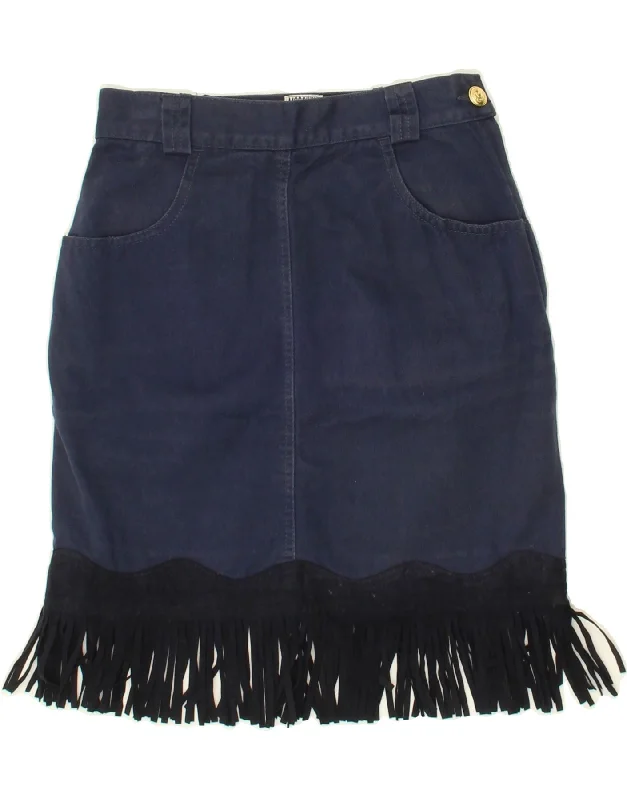 MOSSIMO Womens Straight Skirt IT 40 Small W24 L19 Navy Blue Colourblock denim skirt trendy