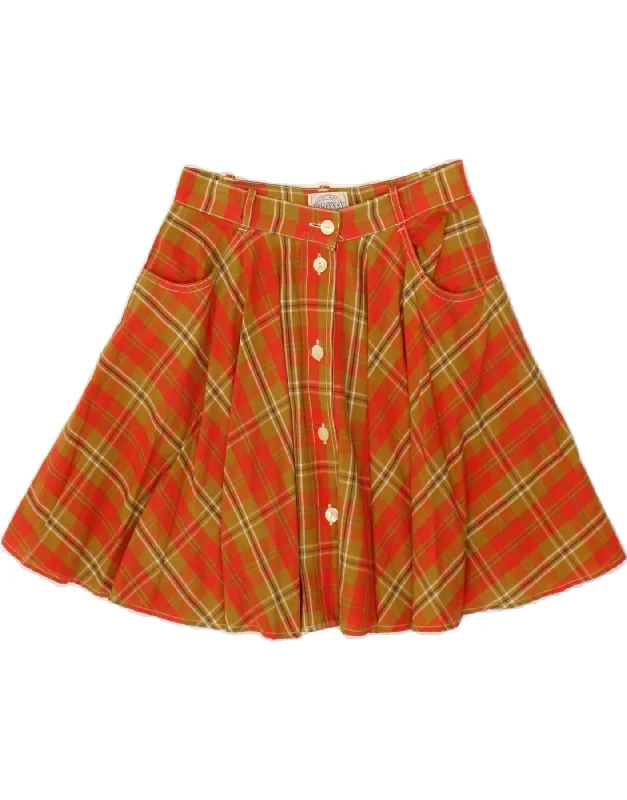 NEW PENNY Womens A-Line Skirt UK 10 Small W26  Red Plaid Cotton belted skirt waist