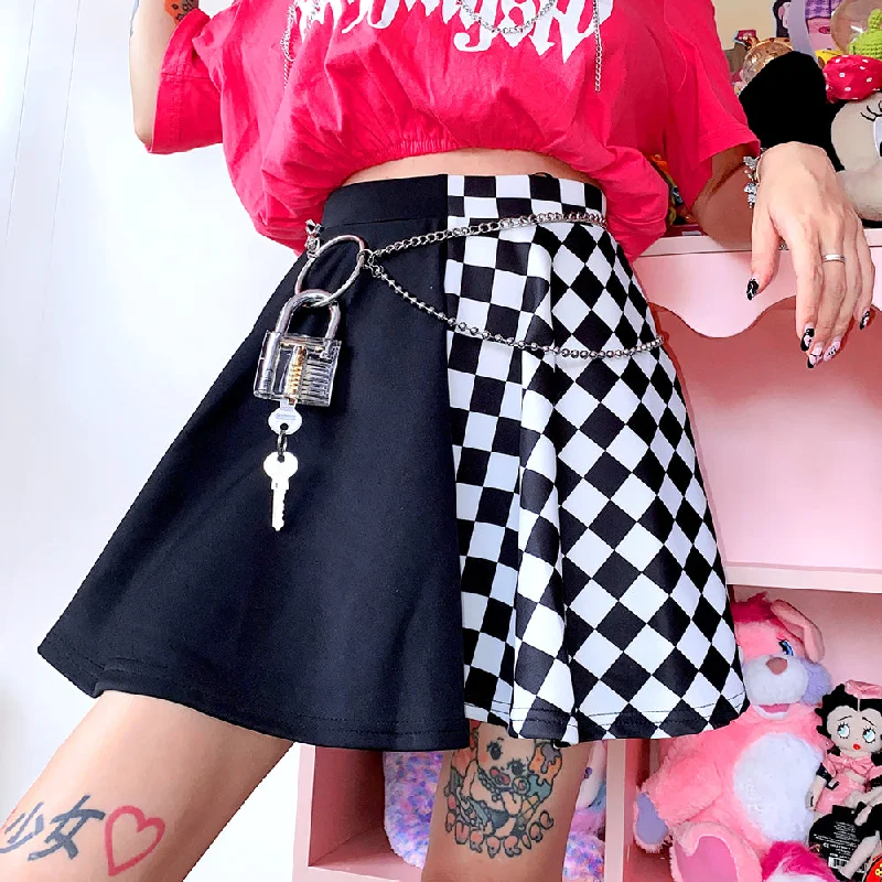 Punk checkerboard plaid skirt yv30363 casual skirt length