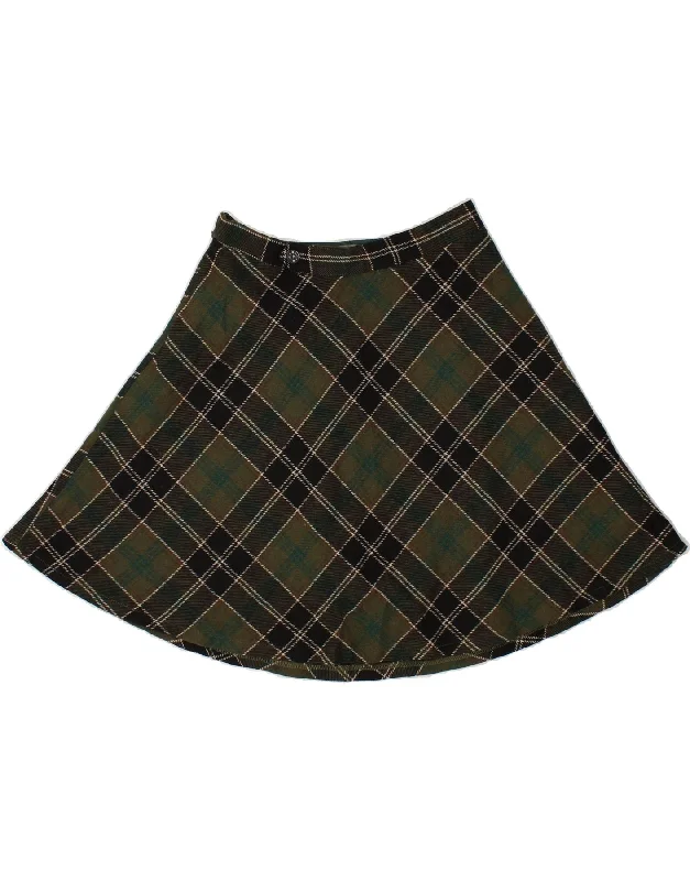 RIFLE Womens A-Line Skirt Large W32 Green Plaid Wool mini skirt trendy