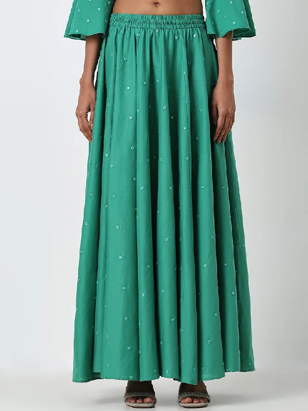 Utsa Jade Green Mirror Work Mid-Rise Cotton Skirt chiffon skirt airy