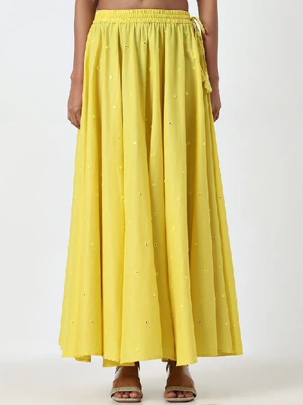 Utsa Yellow Mirror Work Mid-Rise Cotton Skirt silk skirt sleek