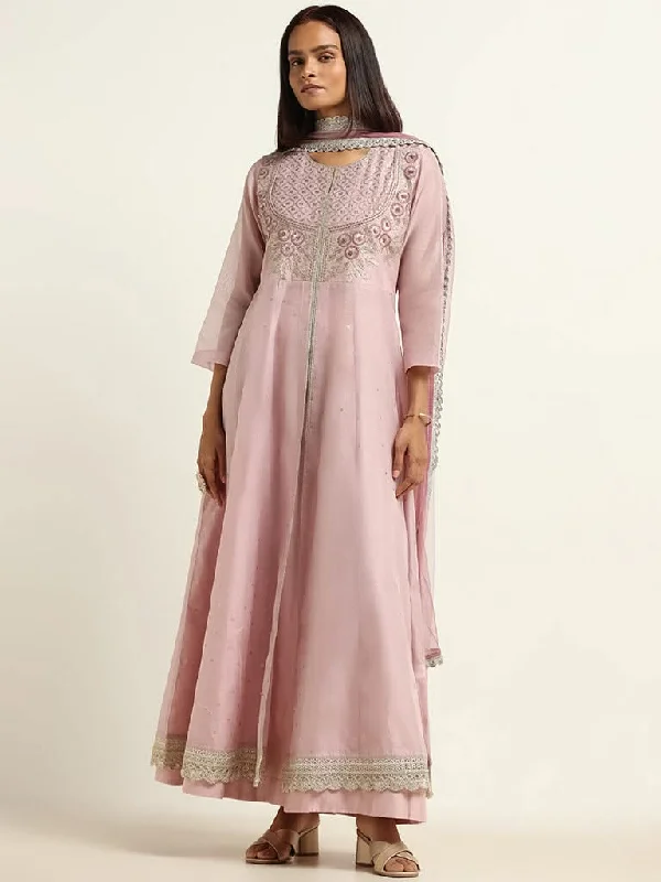 Vark Light Lilac Kurta, Skirt & Dupatta Set a-line skirt cut