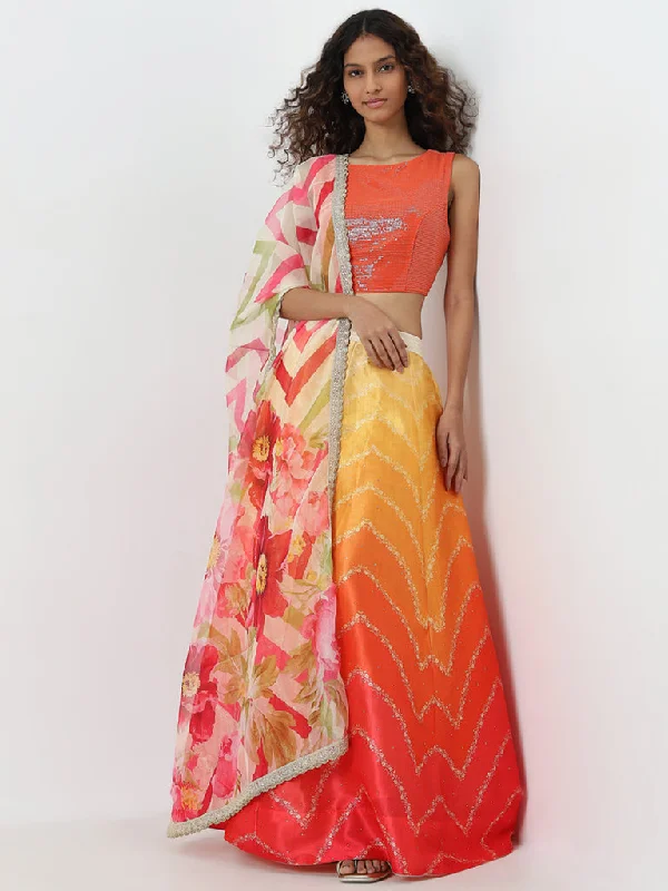 Vark Orange Embellished Top, Skirt and Dupatta Set cashmere skirt fine