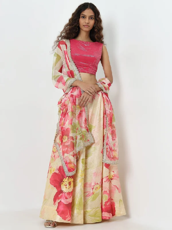 Vark Pink Embellished Top, Skirt and Dupatta Set leather skirt sleek