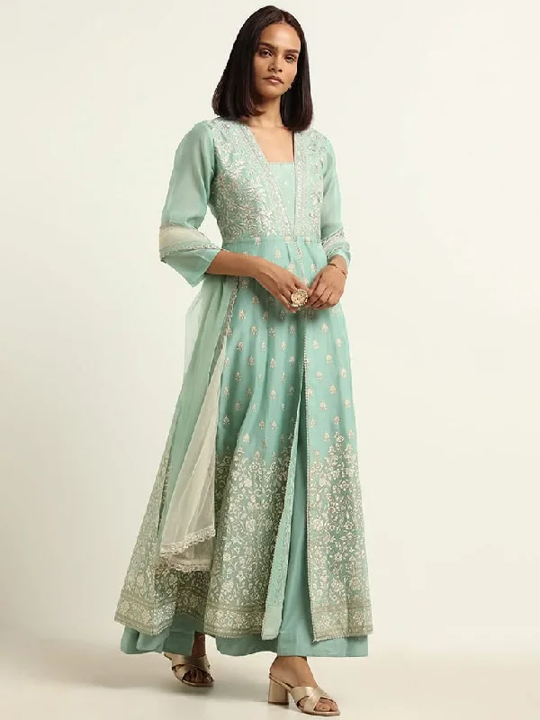 Vark Pista Green Kurta, Skirt & Dupatta Set chiffon skirt airy