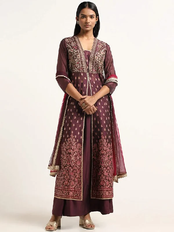 Vark Purple Embroidery Cotton Blend Kurta, Skirt and Dupatta Set cotton skirt soft