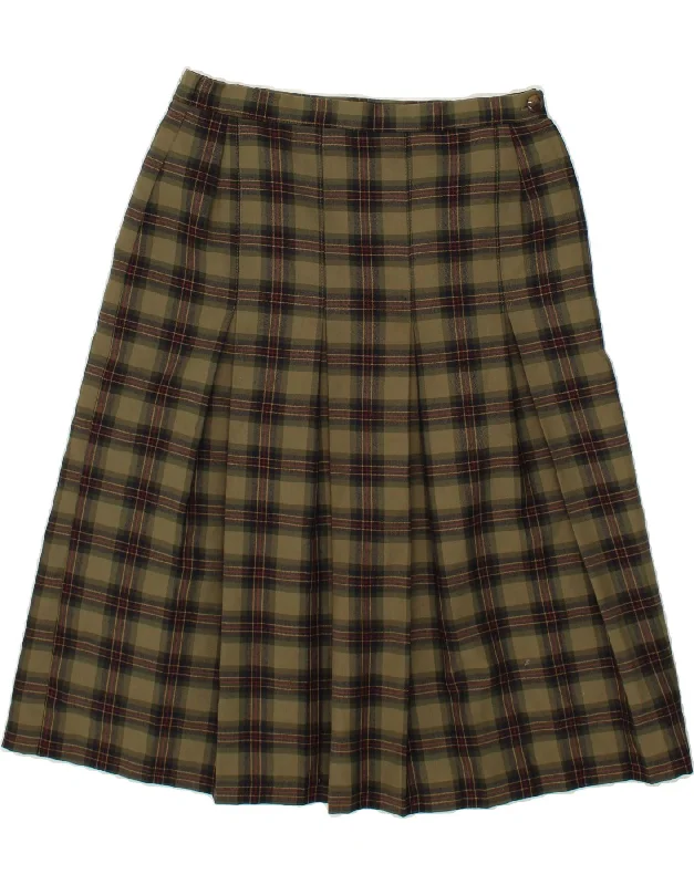 VINTAGE Womens A-Line Skirt UK 18 XL W36  Green Plaid Polyester cotton skirt soft