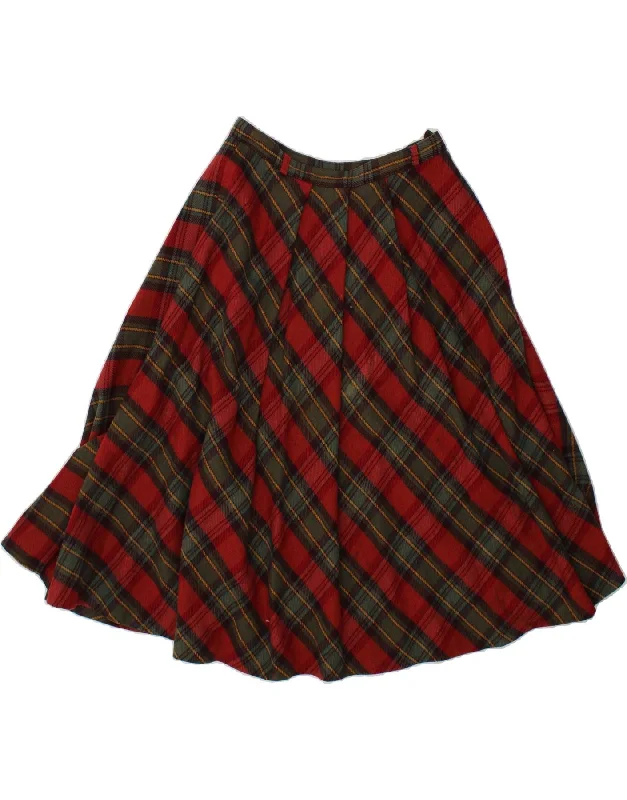 VINTAGE Womens Flared Skirt IT 46 Large W32  Red Plaid wool skirt warm