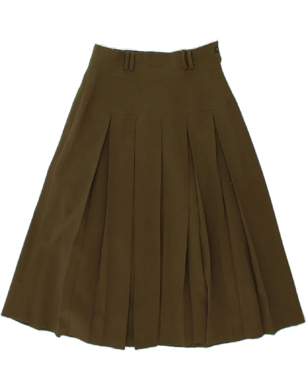 VINTAGE Womens High Waist Knife Pleated Skirt UK 14 Large W32  Khaki elastic waist skirt