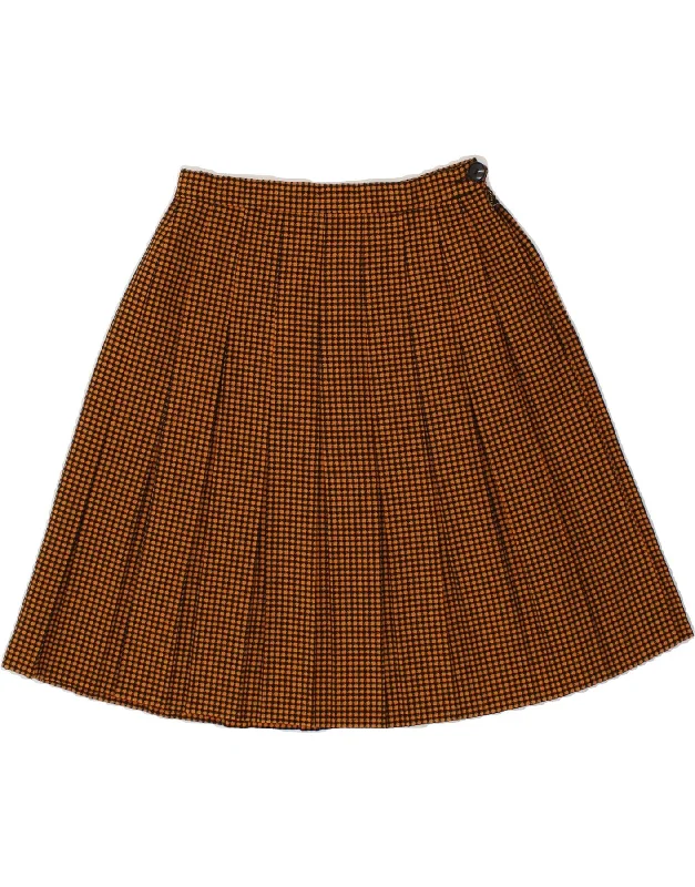 VINTAGE Womens Knife Pleated Skirt W24 XS  Brown Check Polyester chiffon skirt delicate