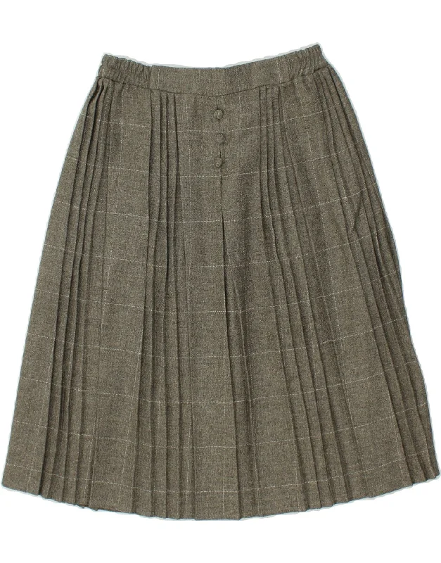 VINTAGE Womens Pleated Skirt W34 Large Grey Check leather skirt sleek