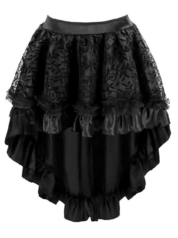 Women's Steampunk Gothic Vintage Satin High Low Skirt with Zipper silk skirt luxurious